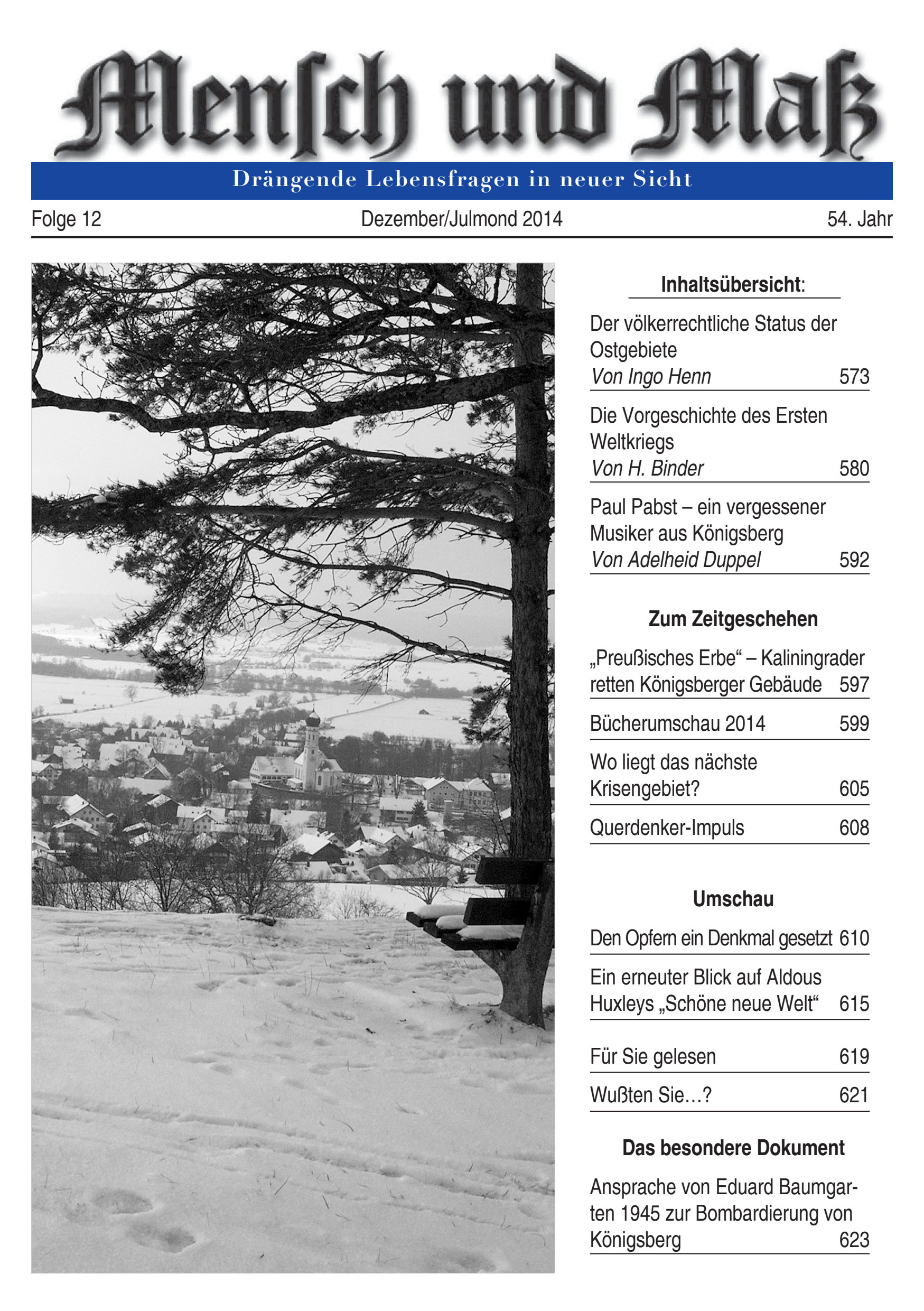 Titelseite Zeitschrift Mensch und Maß, Heft 12/2014