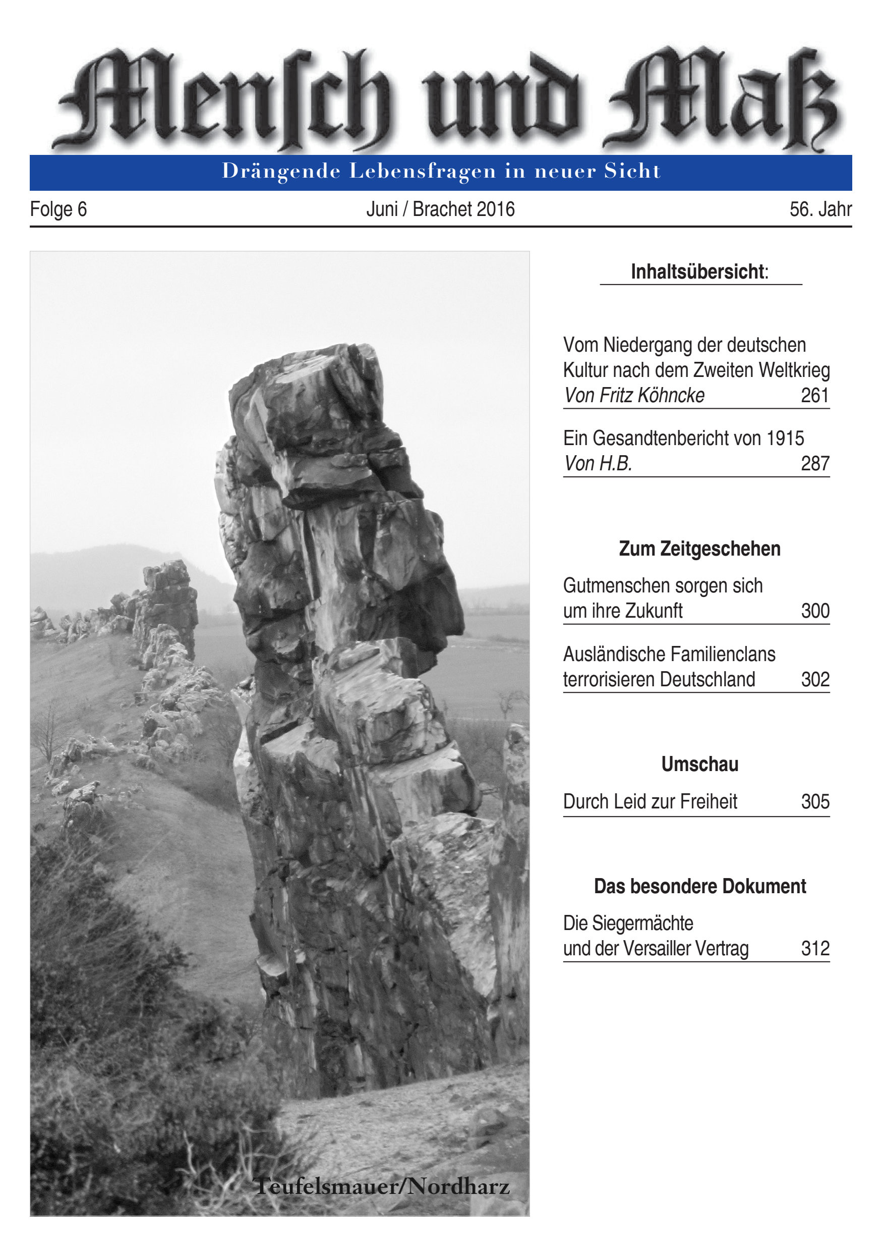 Titelseite Zeitschrift Mensch und Maß, Heft 06/2016